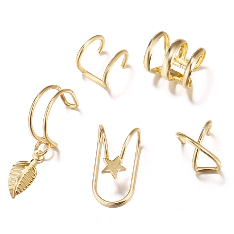 7pcs Fashion Star Leaves Non-Piercing Ear Clip Earrings