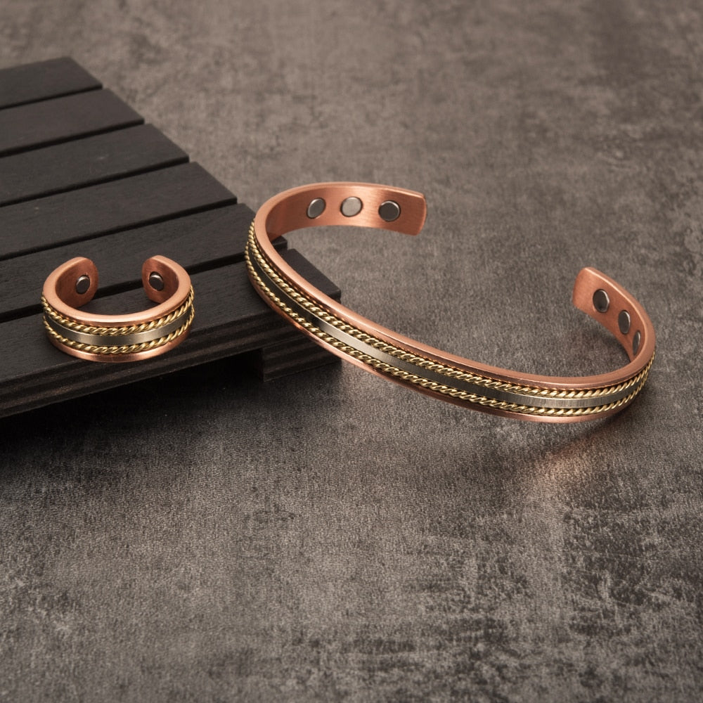 Jewelry-Set Magnetic Copper Bracelet Ring Jewelry SetsAdjustable Cuff