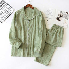 Men’s Pajamas Set Turn-down Collar Simple Style Loose Thin Sleepwear