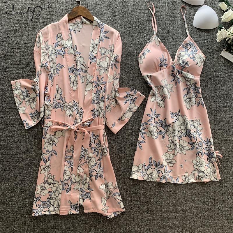 4 PCS Women Pajamas Sets Silk Satin Pajamas Sets