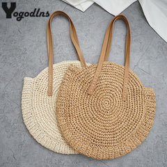 Round Straw Beach Vintage Handmade Woven Shoulder Bag