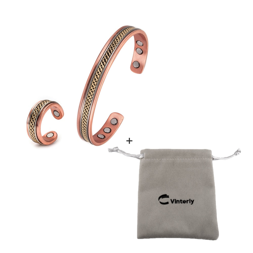 Jewelry-Set Magnetic Copper Bracelet Ring Jewelry SetsAdjustable Cuff