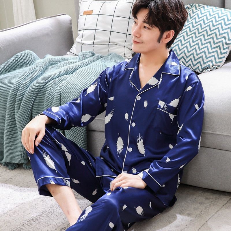 Purple Mens Nightwear 2pc Shirt Pants Sleep Pajamas Sets Sleepwear