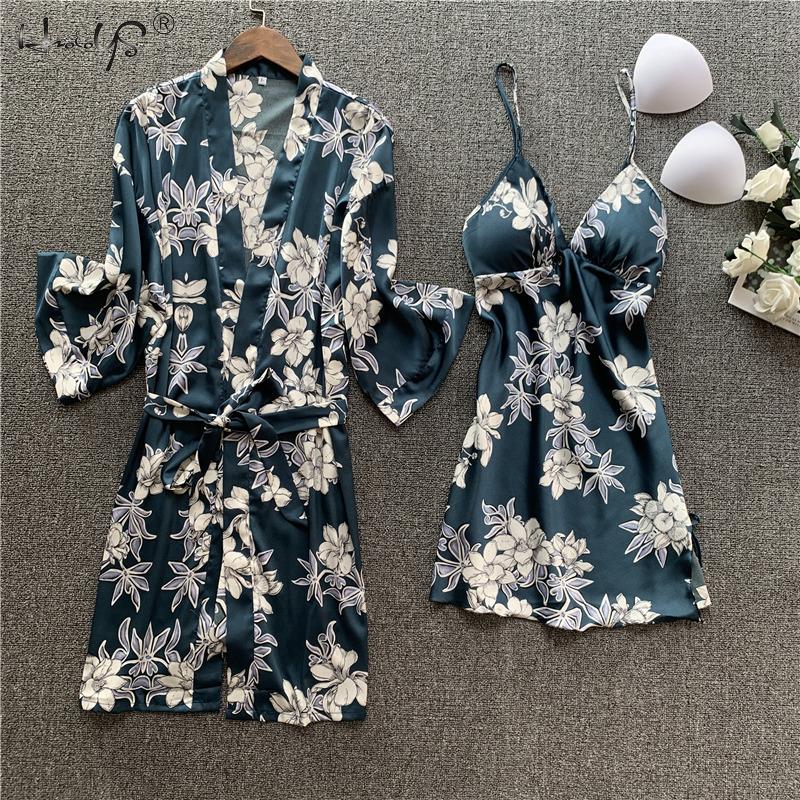 4 PCS Women Pajamas Sets Silk Satin Pajamas Sets