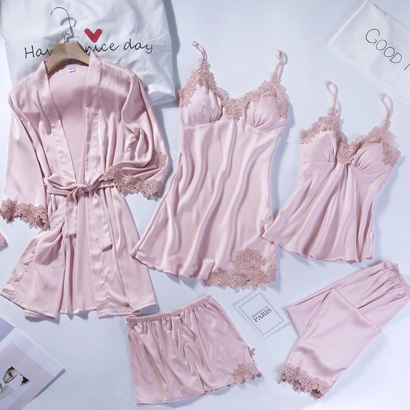 5pcs V-Neck Nightwear Pajamas Sets Bride Wedding Nightwear