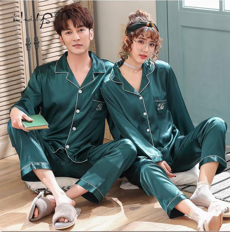 Luxury Pajama suit Satin Silk Pajamas Sets Couple Sleepwear Night Suit