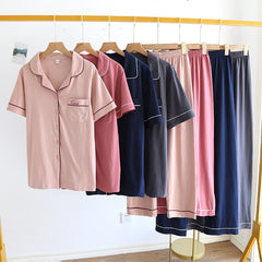 Couple Pajamas Two-piece Short-sleeved Pants Simple Home Service Set Male