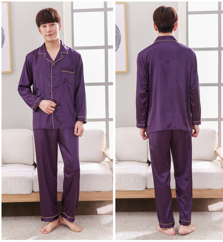 Purple Mens Nightwear 2pc Shirt Pants Sleep Pajamas Sets Sleepwear