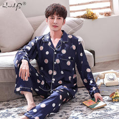 Couple Sleepwear Women Silk Satin Pajamas Sets Long Sleeve Pyjamas Sleepwear