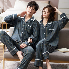 Couple Pajamas Set Cardigan Women and Men Pajamas Long Sleeve Sleepwear