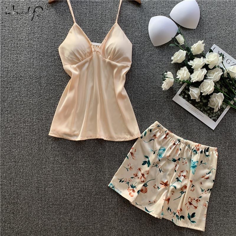 4 PCS Women Pajamas Sets Silk Satin Pajamas Sets