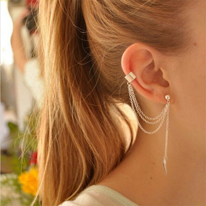 7pcs Fashion Star Leaves Non-Piercing Ear Clip Earrings