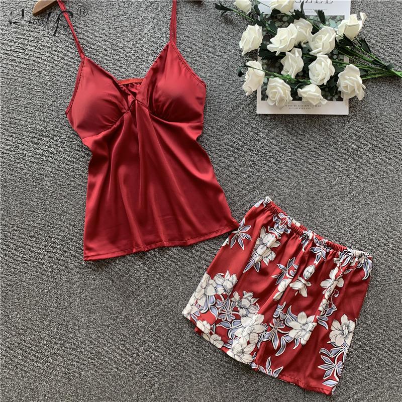 4 PCS Women Pajamas Sets Silk Satin Pajamas Sets