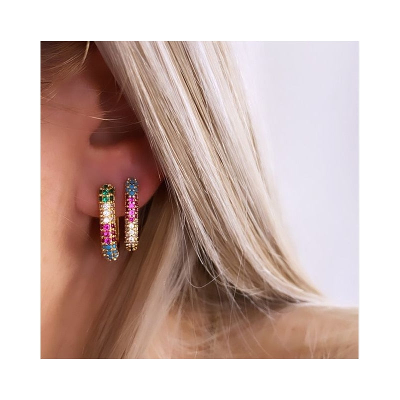 small hoop earrings crystal rainbow earrings Fashion