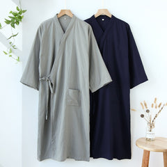 Japanese Men Pajamas Summer Solid Kimono Robes Gauze Cotton