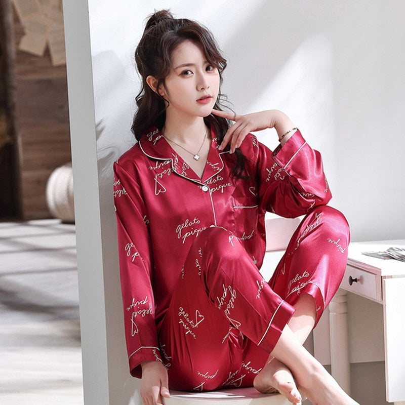 Lovers Pajamas Couple Night Silk Pajamas Nightwear Sleepwear