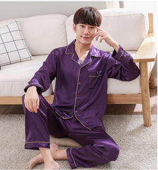 Purple Mens Nightwear 2pc Shirt Pants Sleep Pajamas Sets Sleepwear