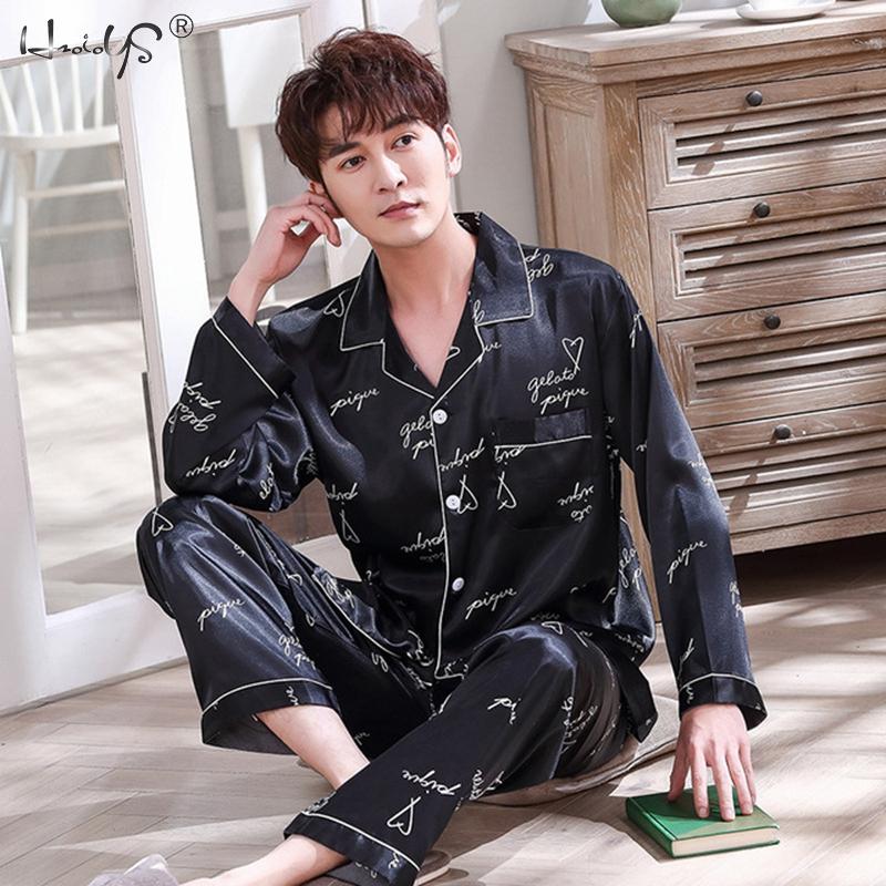 Couple Sleepwear Women Silk Satin Pajamas Sets Long Sleeve Pyjamas Sleepwear