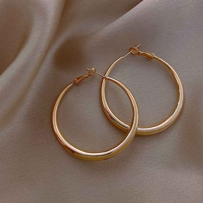 Classic Copper Alloy Smooth Metal Hoop Earrings Fashion Jewelry