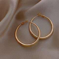 Classic Copper Alloy Smooth Metal Hoop Earrings Fashion Jewelry