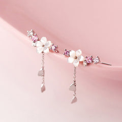 Moon Pearl Zircon Stud Earrings Crystal Flower