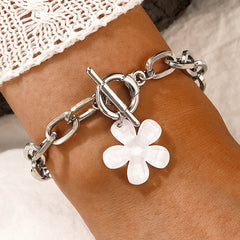 1Pc Flower Silver Color Chain Wrist Bracelet