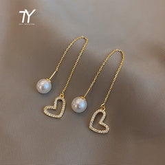 Classic Pearl Pendant Peach Heart Love Fashion Jewelry Dangle Earrings