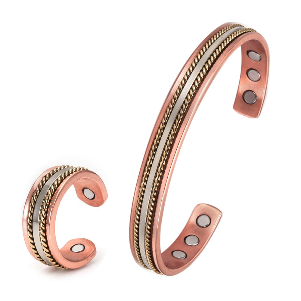 Jewelry-Set Magnetic Copper Bracelet Ring Jewelry SetsAdjustable Cuff