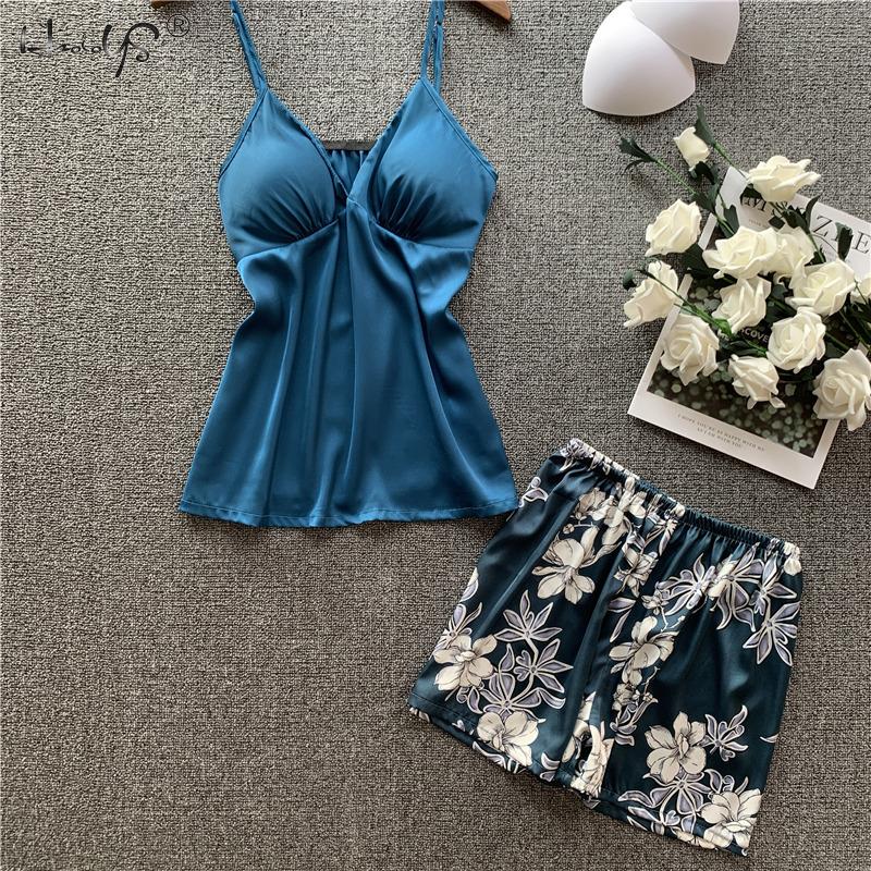 4 PCS Women Pajamas Sets Silk Satin Pajamas Sets