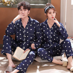 Couple Sleepwear Women Silk Satin Pajamas Sets Long Sleeve Pyjamas Sleepwear