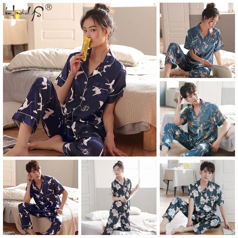 Lovers Pajamas Couple Night Silk Pajamas Nightwear Sleepwear