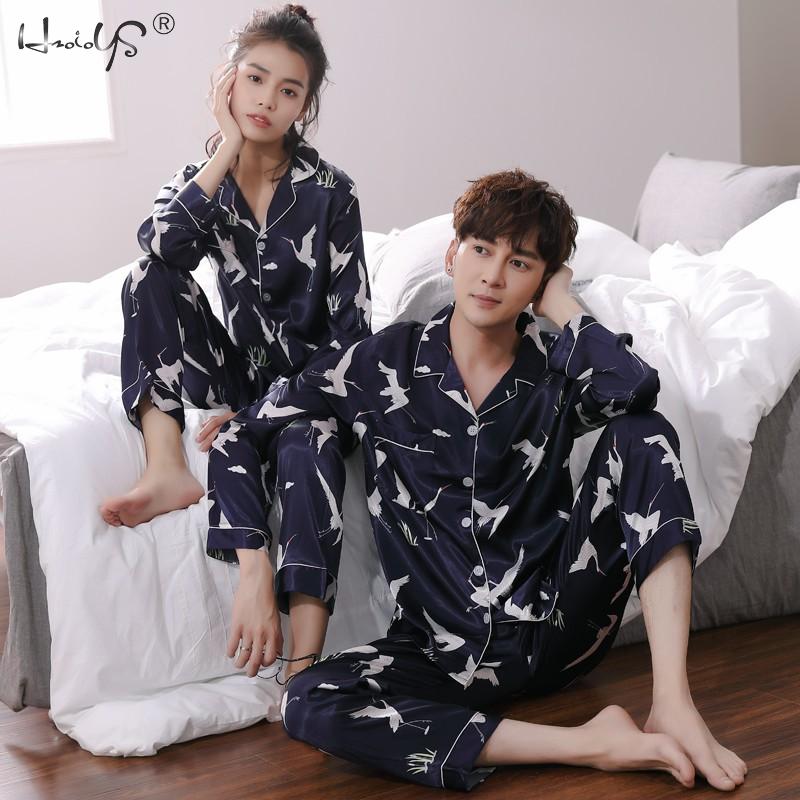 Floral Print Pajamas Set Lovers Pyjamas Women Silk Satin Pajama Sets