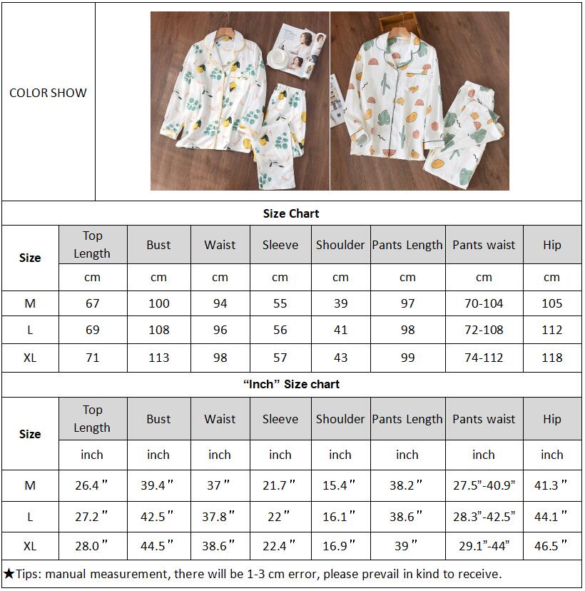 Women Sleepwear Cotton Gauze Soft Pajama Sets