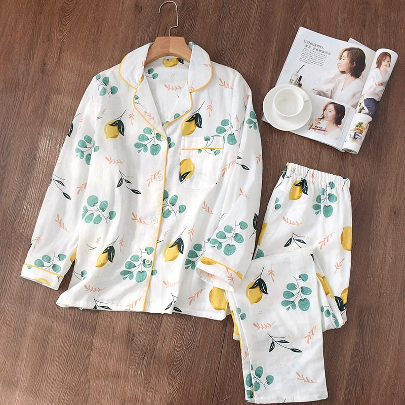 Women Sleepwear Cotton Gauze Soft Pajama Sets