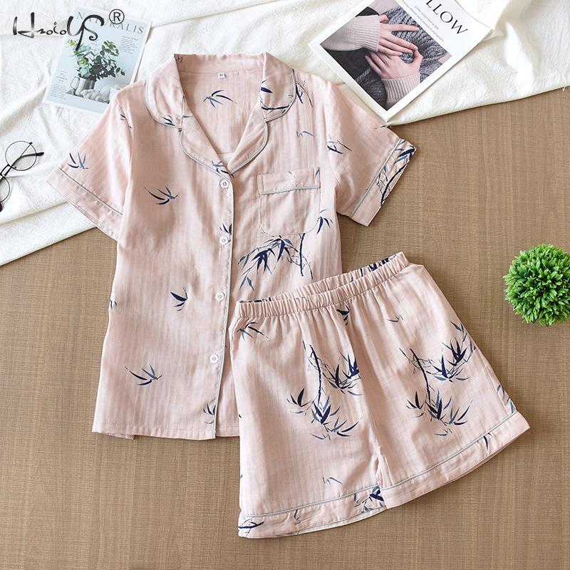 Cotton Pajamas Heart Stripe Print Short Sleeve Pajamas Sets