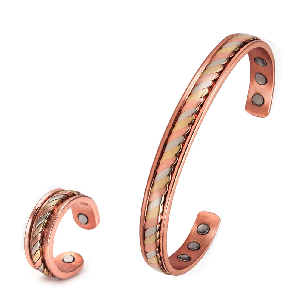 Jewelry-Set Magnetic Copper Bracelet Ring Jewelry SetsAdjustable Cuff