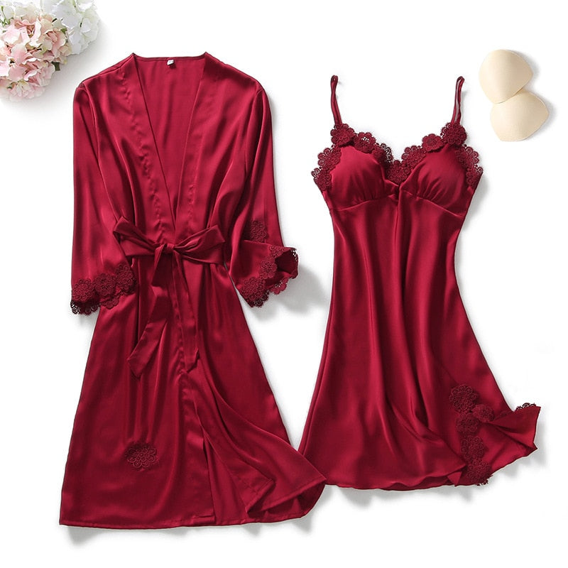 4PCS Pajamas Set V-Neck Negligee Sleep Wear Home Nightie