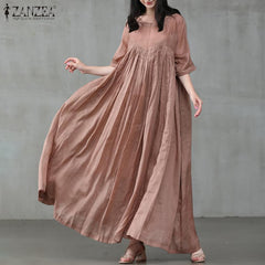 Women's Summer Sundress Kaftan Pleated Maxi Dress Casual