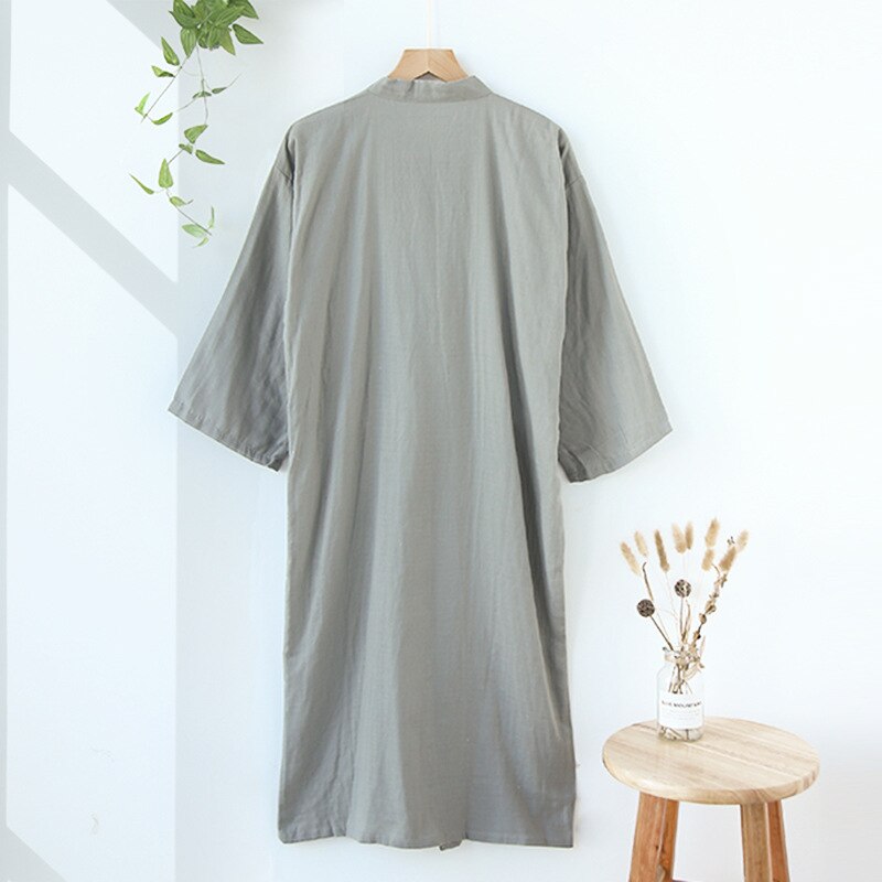 Japanese Men Pajamas Summer Solid Kimono Robes Gauze Cotton