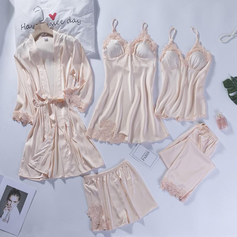 5pcs V-Neck Nightwear Pajamas Sets Bride Wedding Nightwear