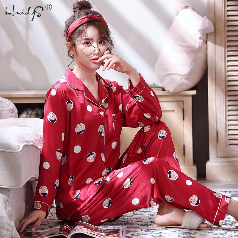 Couple Sleepwear Women Silk Satin Pajamas Sets Long Sleeve Pyjamas Sleepwear