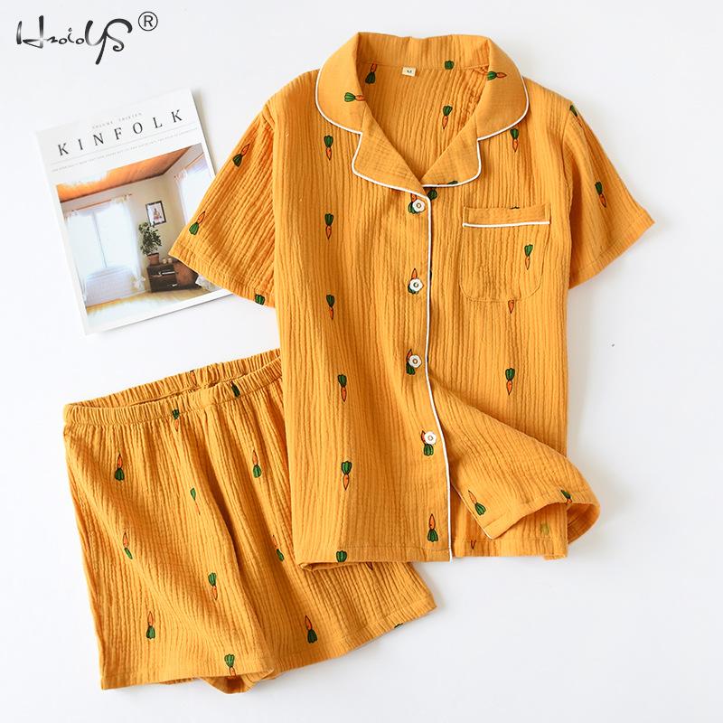 Cotton Pajamas Heart Stripe Print Short Sleeve Pajamas Sets