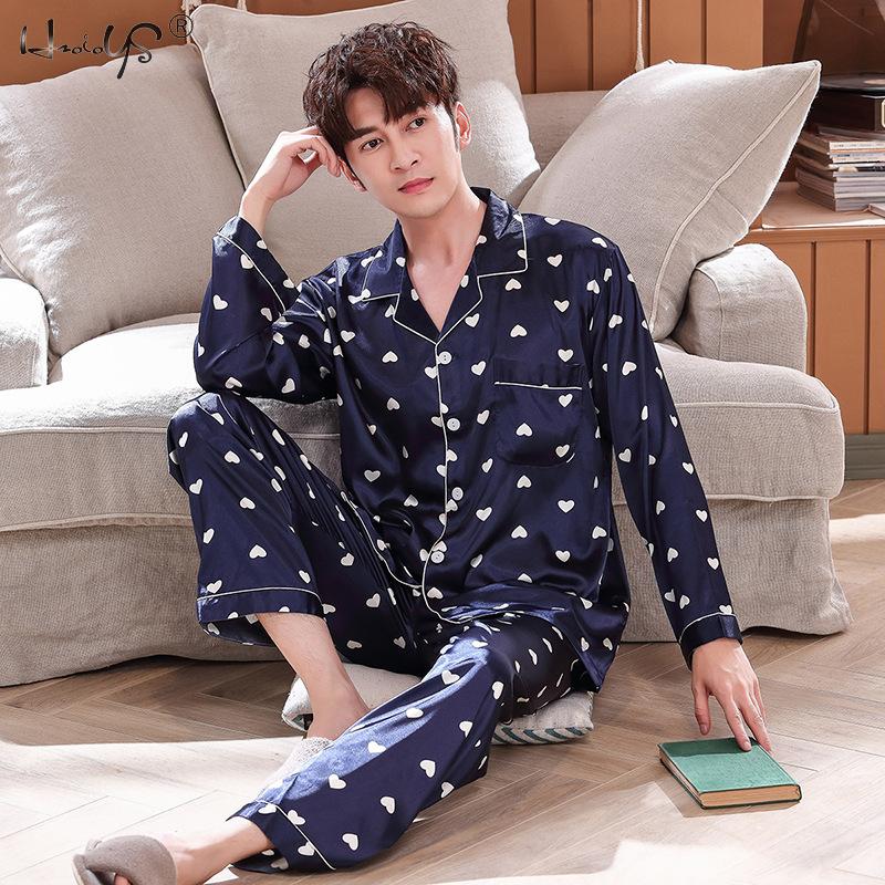 Couple Sleepwear Women Silk Satin Pajamas Sets Long Sleeve Pyjamas Sleepwear