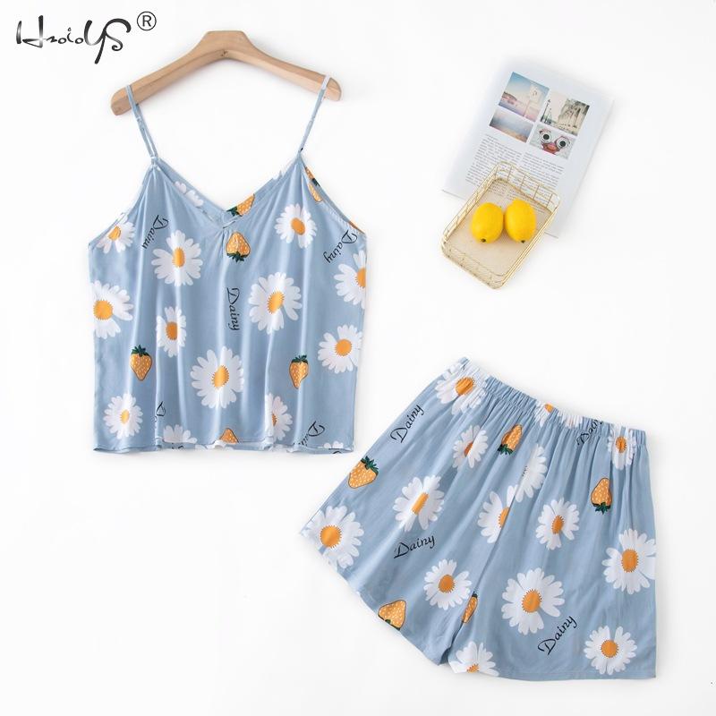 Sets Sling Cute Flowers Prints Casual Girl Pajamas Suits