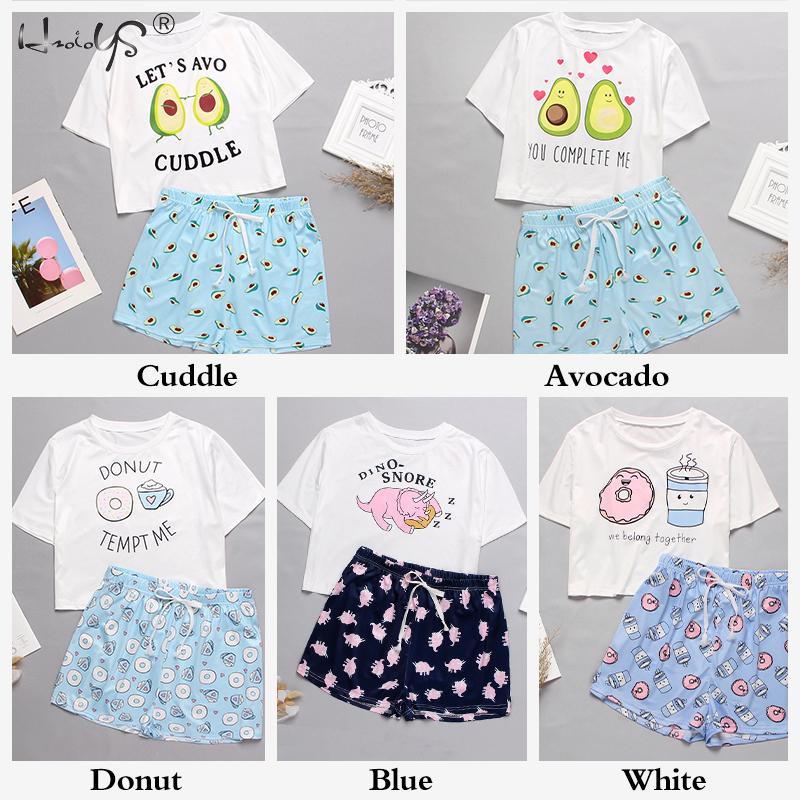 Homewear Cute Cartoon Printed Pajamas Set Casual Short Sleeve