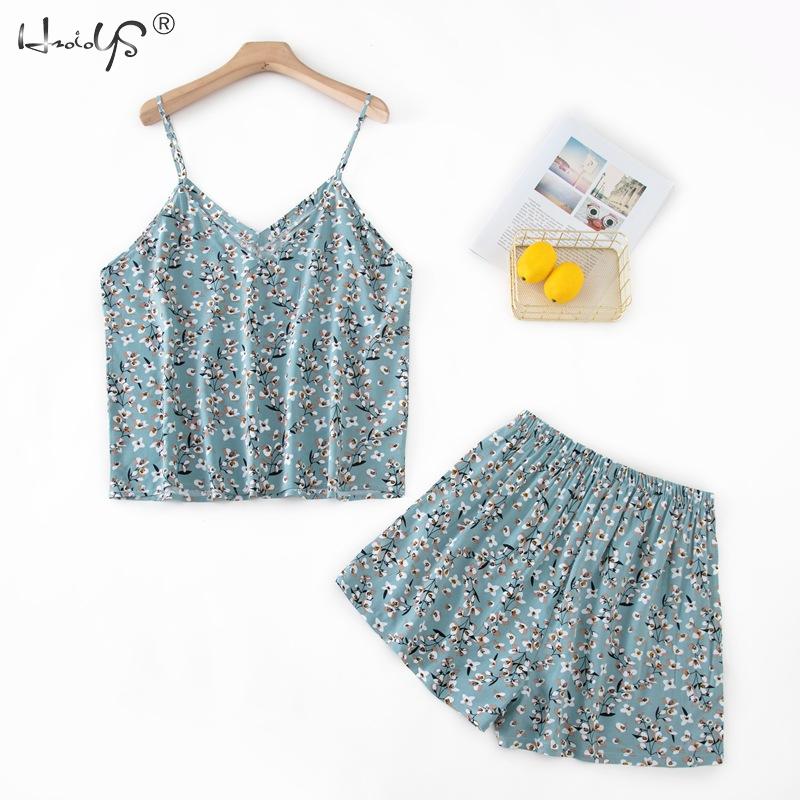 Sets Sling Cute Flowers Prints Casual Girl Pajamas Suits