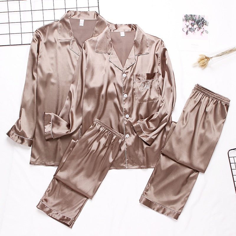 Luxury Pajama suit Satin Silk Pajamas Sets Couple Sleepwear Night Suit