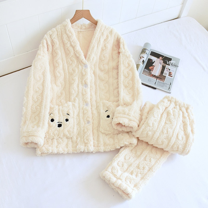 Couple Flannel Pajamas Women Winter Thick Warm Loungewear Sets