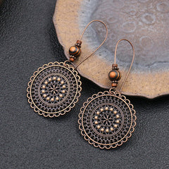 Vintage Ethnic Round Hollow Flower Pattern Dangle Earrings