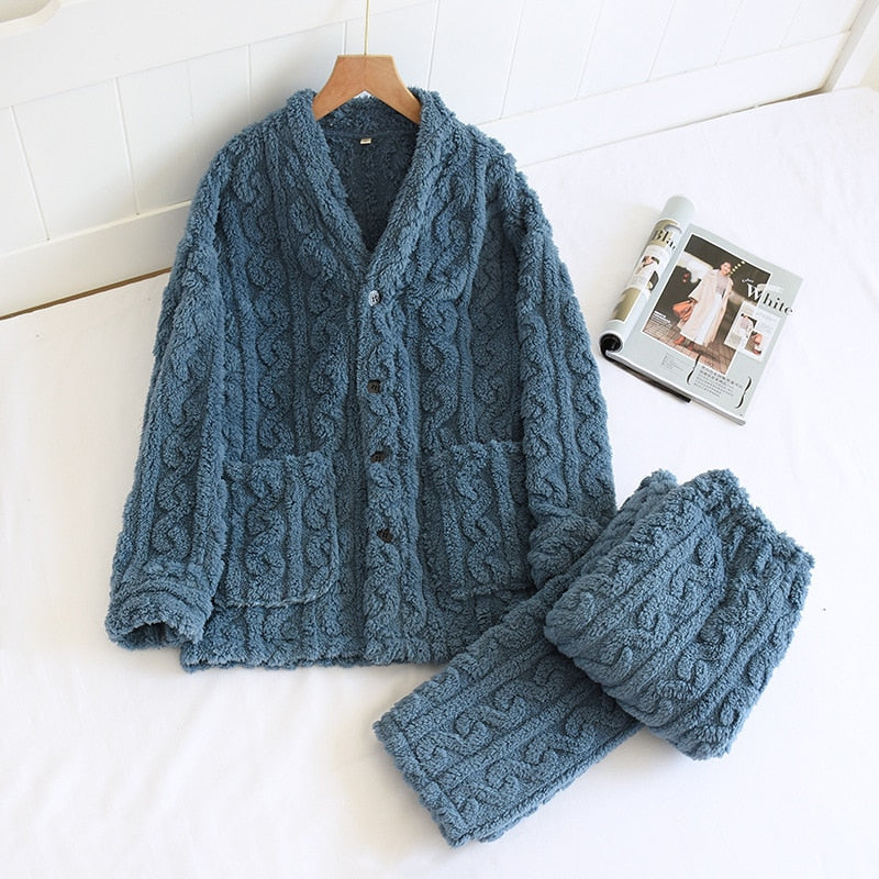 Couple Flannel Pajamas Women Winter Thick Warm Loungewear Sets